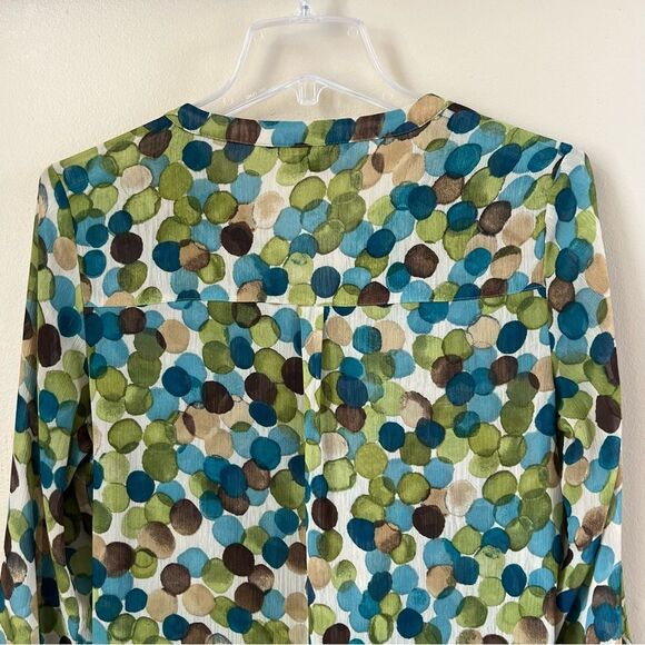 Zac & Rachel Button Tie Bottom Long Sleeve Blue Green Polka Dot Blouse SZ S - Picture 6 of 12